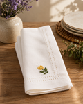 Yellow Rose Embroidered Hemstitch Cotton Napkin – White