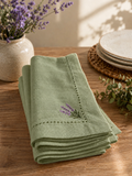 Lavender Embroidered Hemstitch Cotton Napkin – Sage Green