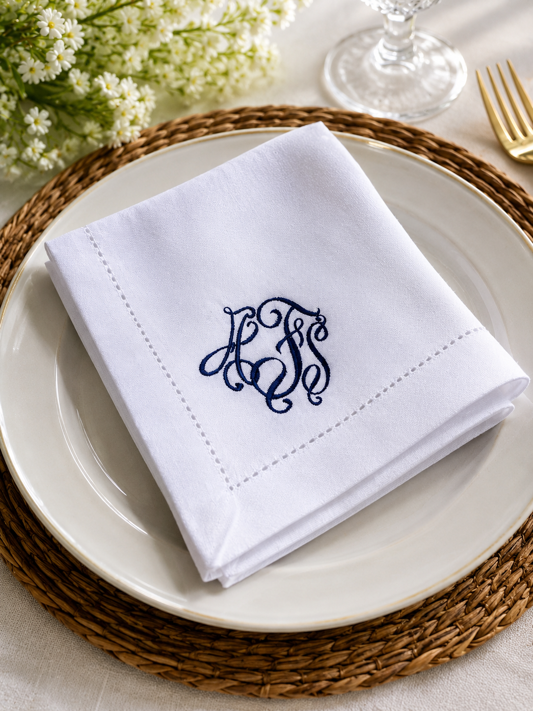 Heirloom Monogram Napkins | 50 Personalized Luxury Wedding Linens